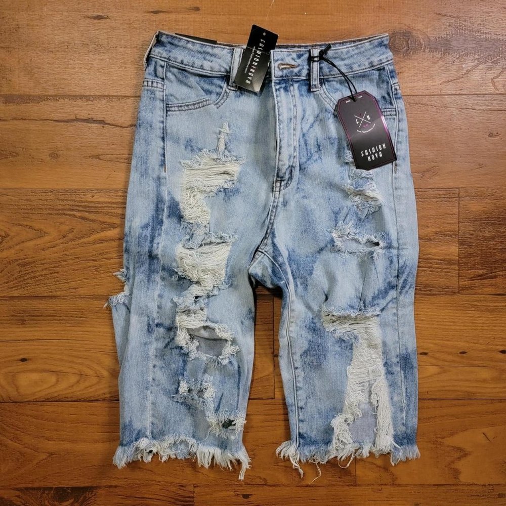 Fashion Nova Distressed Acid Wash Bermuda Shorts - Size 7